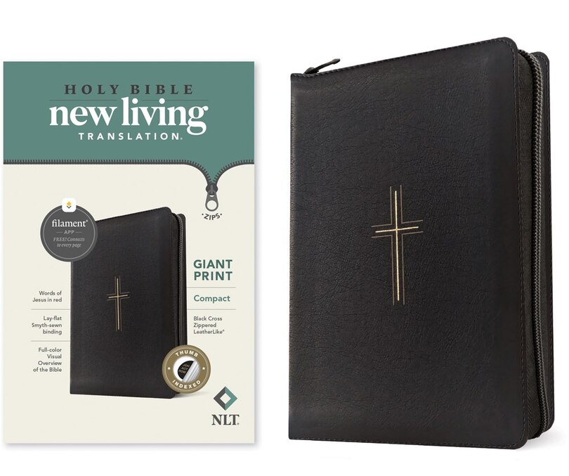 Couverture_NLT Compact Giant Print Zipper Bible, Filament Enabled (Leatherlike, Black Cross, Indexed, Red Letter)