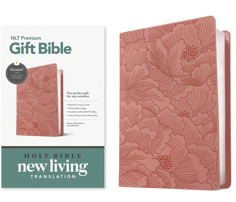 Front cover_Premium Gift Bible Nlt, Filament Enabled (Leatherlike, Dusty Pink Petals, Red Letter)