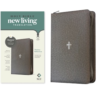 Front cover_NLT Thinline Reference Zipper Bible, Filament Enabled (Leatherlike, Textured Cross Gray, Red Letter)