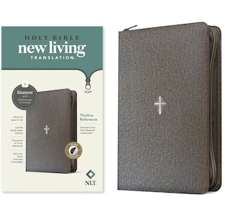 Couverture_NLT Thinline Reference Zipper Bible, Filament Enabled (LeatherLike, Textured Cross Gray, Indexed, Red Letter)