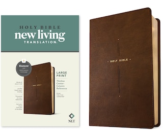 Front cover_NLT Large Print Thinline Center-Column Reference Bible, Filament Enabled (Leatherlike, Brown Holy Cross, Red Letter)