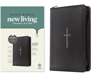 Couverture_NLT Large Print Thinline Reference Zipper Bible, Filament Enabled (Leatherlike, Black Cross, Red Letter)