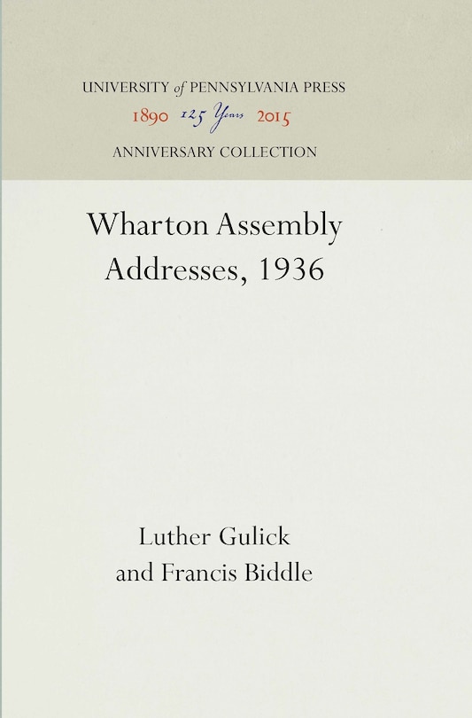 Front cover_Wharton Assembly Addresses, 1936