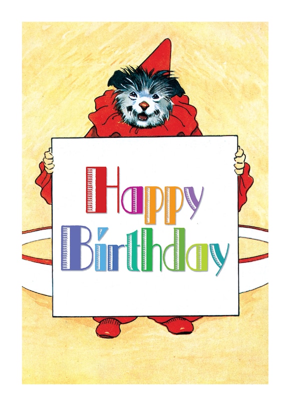 Front cover_Circus Dog with Sign - Birthday Greeting Card