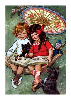 Boy and Girl Reading in a Hammock - Books and Readers Greeting Card