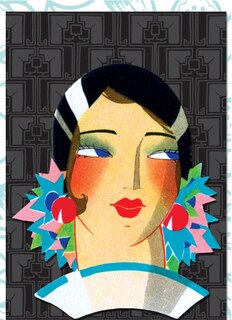 Lady with Red Ball Earrings - Deluxe die cut notecards