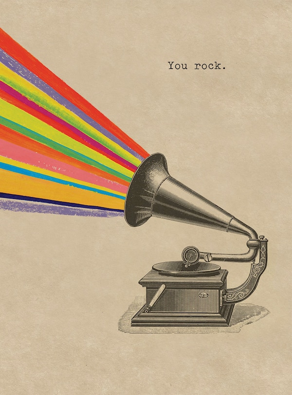Rainbow Gramaphone. 6 cards, individually bagged with envelopes
