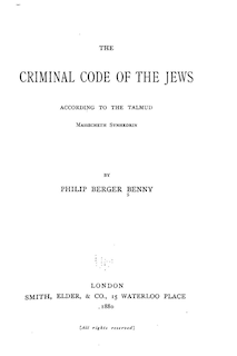 Front cover_The criminal code of the Jews, according to the Talmud, Massecheth Synhedrin