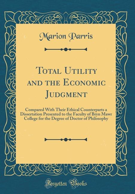 Front cover_Total Utility and the Economic Judgment