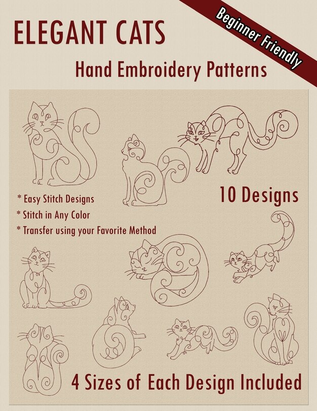 Front cover_Elegant Cats Hand Embroidery Pattern