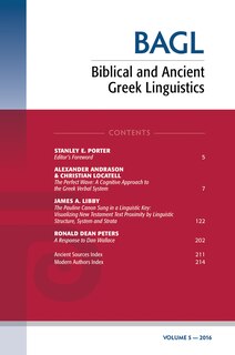 Front cover_Biblical and Ancient Greek Linguistics, Volume 5