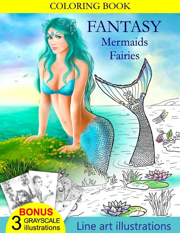 Front cover_Coloring Book Fantasy Mermaids & Fairies