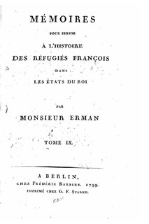 Front cover_Mémoires pour servir à l'histoire des réfugiés françois dans les États du roi - Tome IX