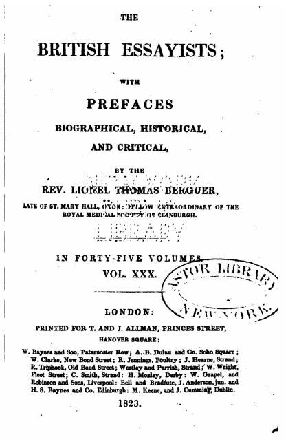 The British Essayists, With Prefaces Biographical, Historical and Critical - Vol. XXX