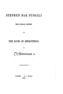 Front cover_Stephen Bar Sudaili, the Syrian Mystic, and the Book of Hierotheos