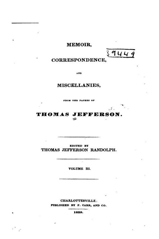 Front cover_Memoir, Correspondence, and Miscellanies, From the Papers of Thomas Jefferson