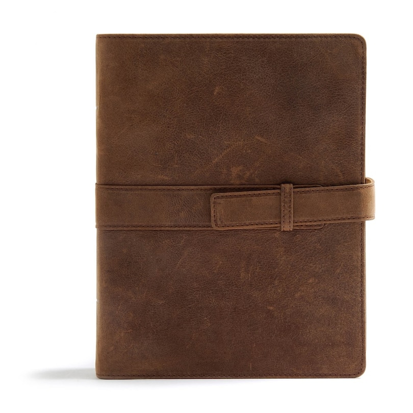 Front cover_Csb Legacy Notetaking Bible, Tan Genuine Leather With Strap