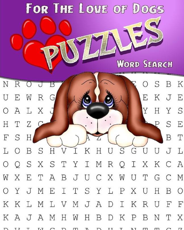 Front cover_For The Love Of Dogs Word Search Puzzles