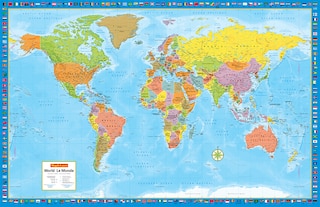 World Large Laminated Wall Map: Le Monde Carte murale plastifiée Grand Format