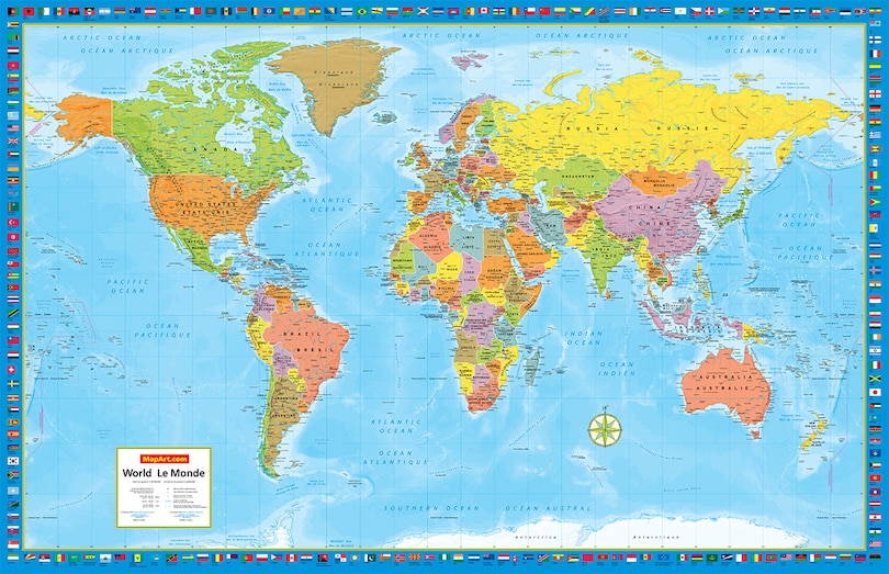 World Large Laminated Wall Map: Le Monde Carte murale plastifiée Grand Format