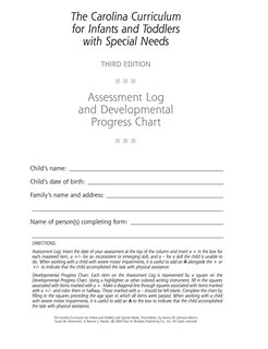 The Carolina Curriculum For Infants And Toddlers With Special Needs (ccitsn) Assessment Log And Developmental Progress Chart