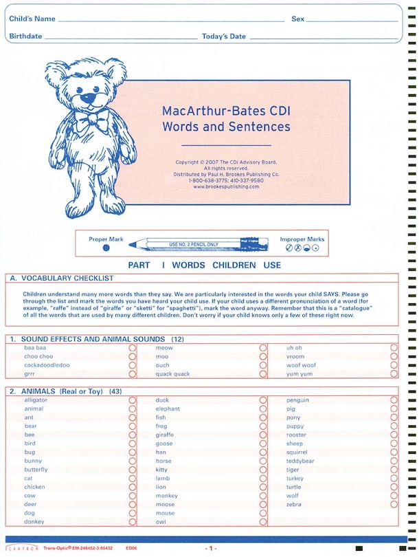 Front cover_Macarthur-bates Communicative Development Inventories (cdi) Words And Sentences, Ncs Scannable, English