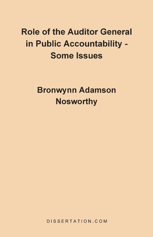 Front cover_Role Of The Auditor General In Public Accountability: Some Issues