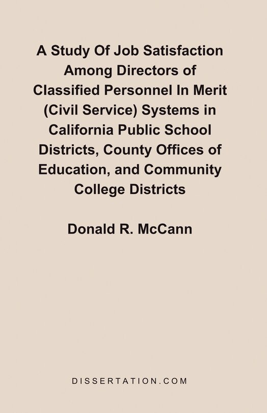 Front cover_A Study Of Job Satisfaction Among Directors Of Classified Personnel In Merit (civil Service) Systems I