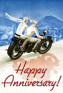 Front cover_Happy Anniversary - Couple on Motorcyle Greeting Card
