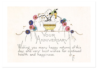 Elegant Birds and Flowers of the 1930s Anniversary Greeting Card