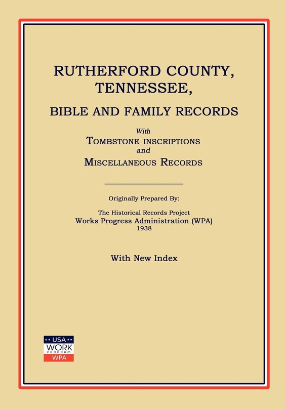 Front cover_Rutherford County, Tennessee, Bible and Family Records; With Tombstone Inscriptions and Miscellaneous Records