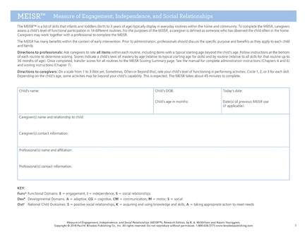 Measure of Engagement, Independence, and Social Relationships (MEISR'