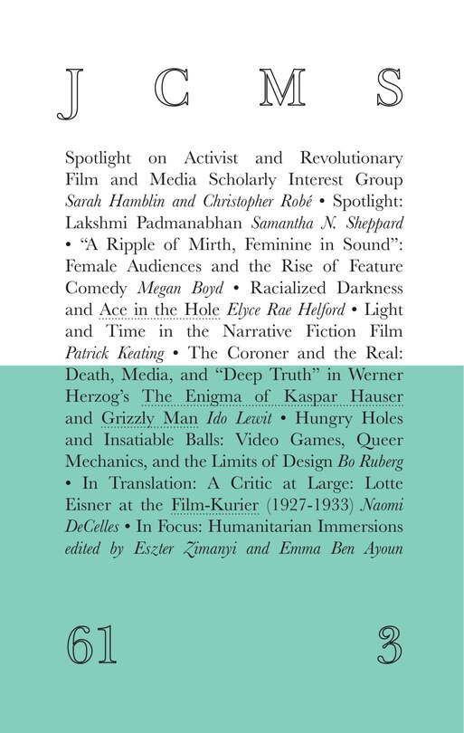 Front cover_Journal of Cinema and Media Studies, vol. 61, no. 3