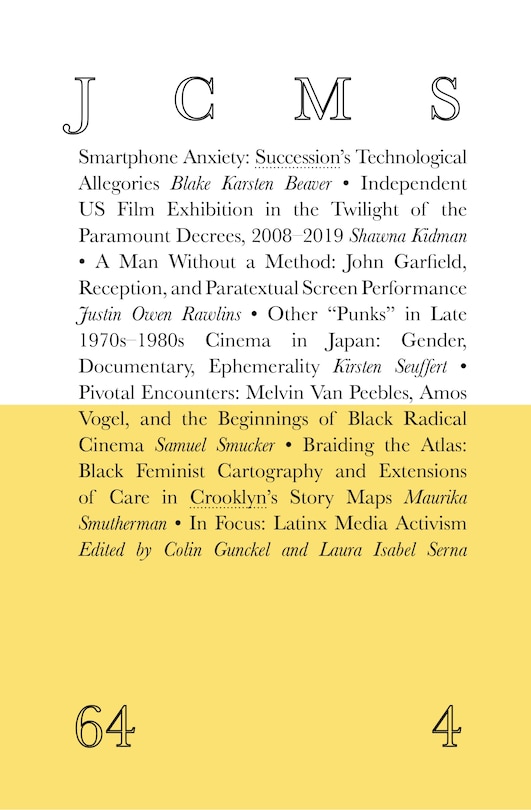 Front cover_Journal of Cinema and Media Studies, vol. 64, no. 4