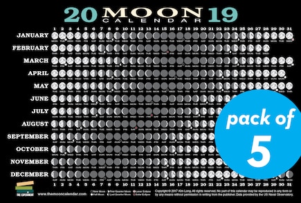 2019 Moon Calendar Card (5 Pack): Lunar Phases, Eclipses, And More!