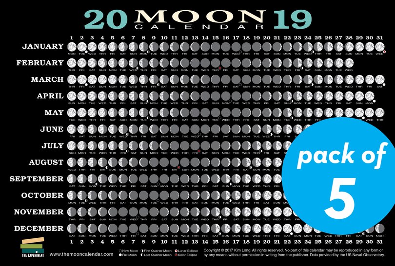 Front cover_2019 Moon Calendar Card (5 Pack)