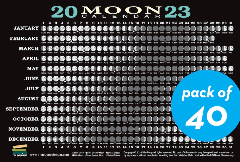 2023 Moon Calendar Card (40 pack): Lunar Phases, Eclipses, and More!