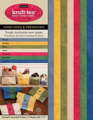 Kraft-tex Sampler Essential Colors Hand-dyed & Prewashed: Kraft Paper Fabric, 7-sheets 8.5 X 11