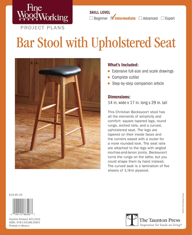 Fine Woodworking's Bar Stool with Upholstered Seat Plan