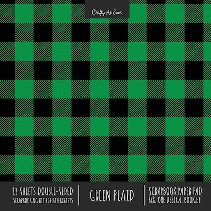 Green Plaid Scrapbook Paper Pad 8x8 Decorative Scrapbooking Kit for Cardmaking Gifts, DIY Crafts, Printmaking, Papercrafts, Check Pattern Designer Paper