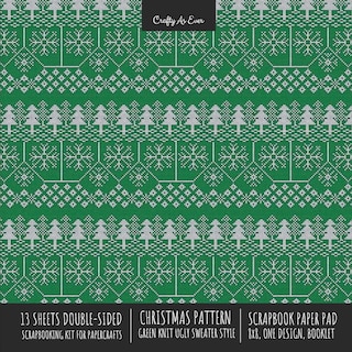 Couverture_Christmas Pattern Scrapbook Paper Pad 8x8 Decorative Scrapbooking Kit for Cardmaking Gifts, DIY Crafts, Printmaking, Papercrafts, Green Knit Ugly Sweater Style