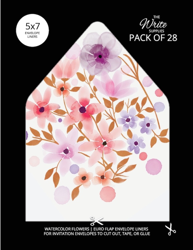Front cover_Watercolor Flowers Envelope Liners Euro Flap 5x7 with Floral Design