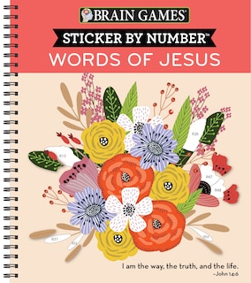 Front cover_Brain Games - Sticker by Number: Words of Jesus (28 Images to Sticker)