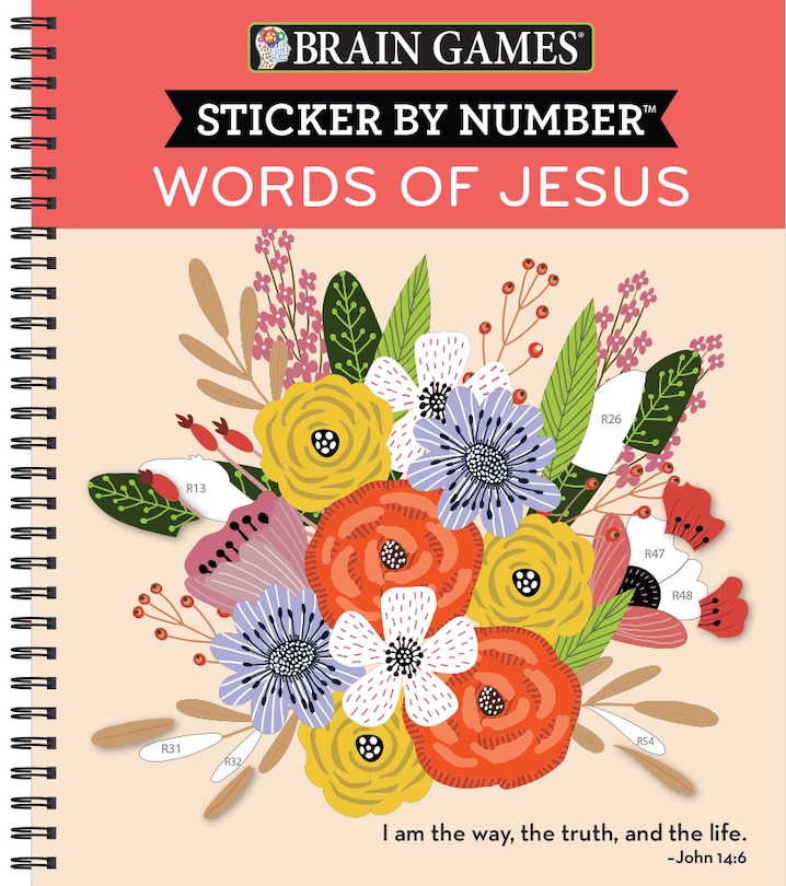 Front cover_Brain Games - Sticker by Number: Words of Jesus (28 Images to Sticker)