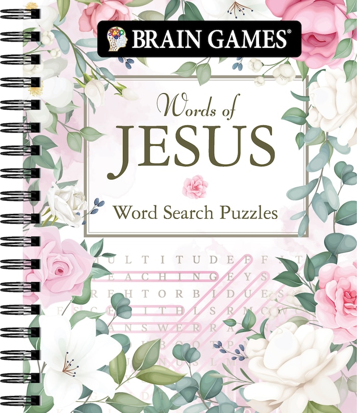 Front cover_Brain Games - Words of Jesus Word Search Puzzles (320 Pages)