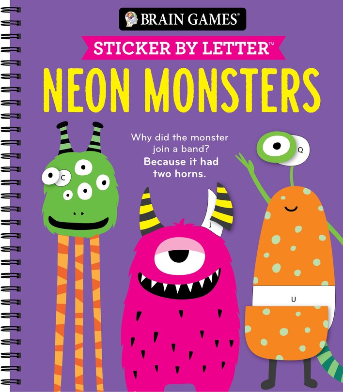 Front cover_Brain Games - Sticker by Letter: Neon Monsters (20 Images to Sticker + Jokes!)