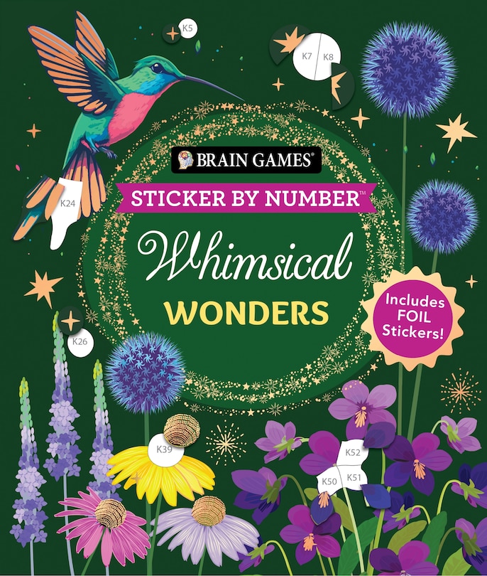 Front cover_Brain Games - Sticker by Number: Whimsical Wonders (24 Images to Sticker)