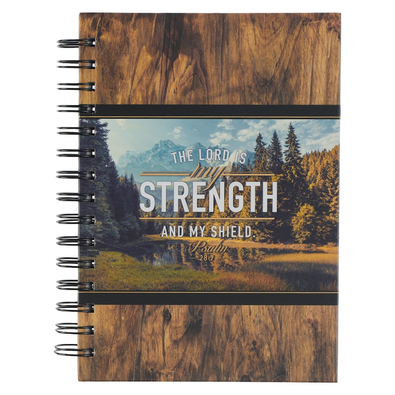 Front cover_Journal Spiral-bound Wood/Mountains My Strength Ps. 28:7