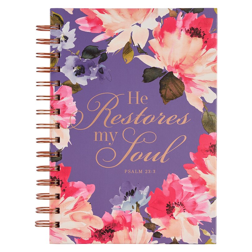 Journal Wirebound Purple/Pink He Restores My Soul Ps. 23:3