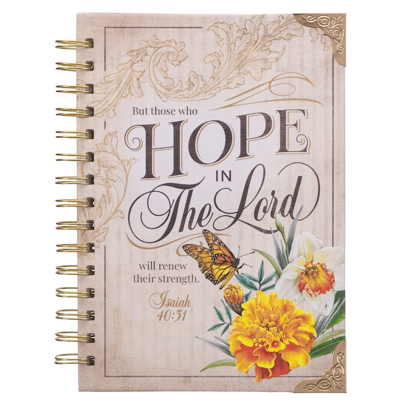 Front cover_Journal Spiral Cream/Deep Ocean Blue Hope in the Lord Floral Isa. 40:31